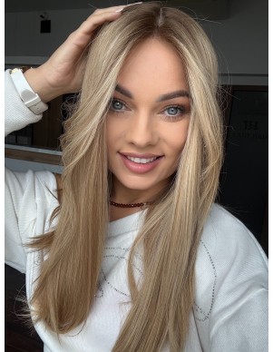 MILENA 50CM "M" LACE FRONT+MIKROSKÓRA DŁUGA PERUKA Z WŁOSÓW NATURALNYCH  PREMIUM