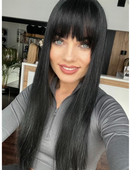 Freya 60 cm Długi topper z włosów naturalnych z grzywką