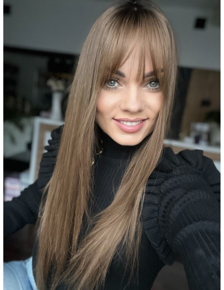 Julia 55-60 cm Długi - Topper z włosów naturalnych z grzywką