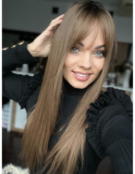 Julia 55-60 cm Długi - Topper z włosów naturalnych z grzywką