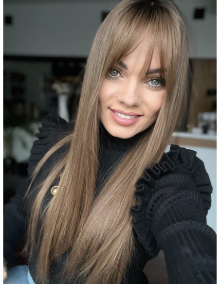 Julia 55-60 cm Długi - Topper z włosów naturalnych z grzywką