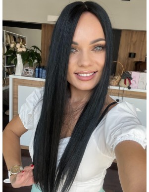 "FREYA 50-55 CM" DŁUGI CZARNY  TOPPER Z WŁOSÓW NATURALNYCH 2