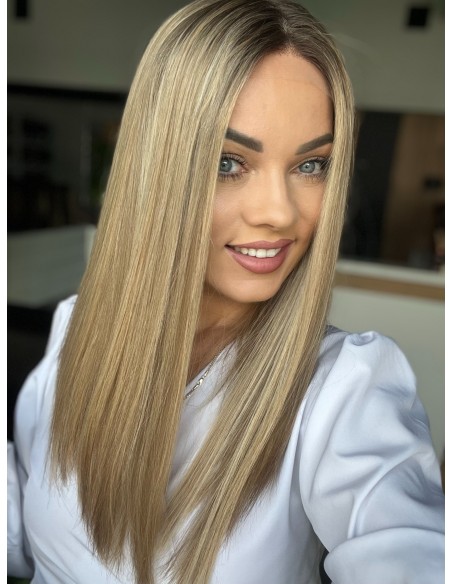"MILENA 45 CM "M" DŁUGA PERUKA Z WŁOSÓW NATURALNYCH  PREMIUM   -MIKROSKÓRA