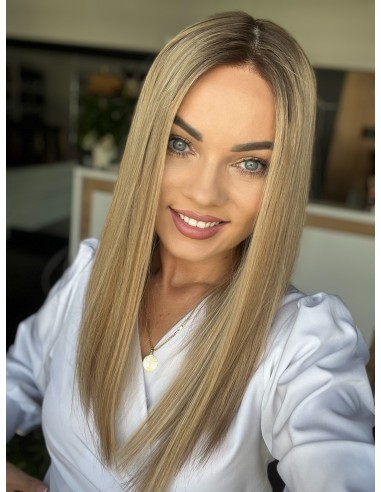 "MILENA 45 CM "M" DŁUGA PERUKA Z WŁOSÓW NATURALNYCH  PREMIUM   -MIKROSKÓRA