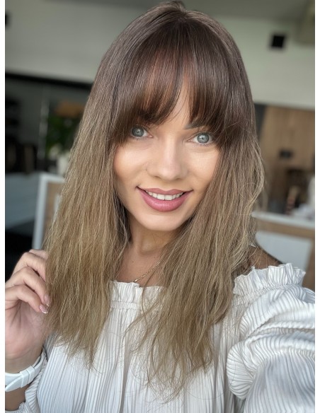 "Gabi z grzywką 40  cm Peruka z włosów naturalnych  falowanych "S/M" PREMIUM