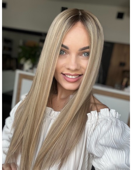 "MILENA 55CM "M"  "DŁUGA PERUKA Z WŁOSÓW NATURALNYCH  PREMIUM  -MIKROSKÓRA