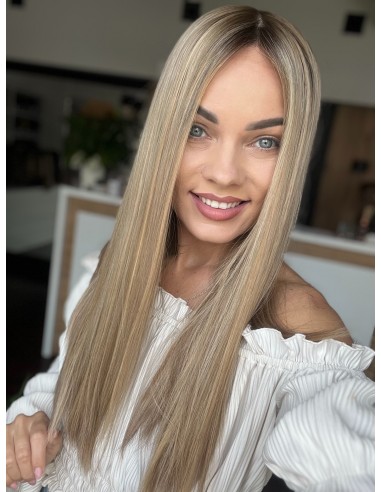 "MILENA 55CM "M"  "DŁUGA PERUKA Z WŁOSÓW NATURALNYCH  PREMIUM  -MIKROSKÓRA