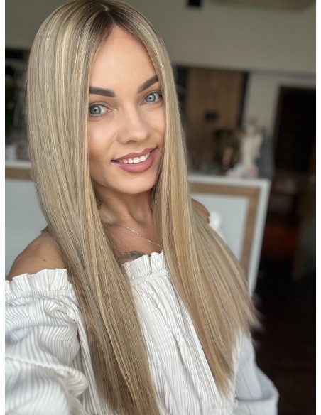 "MILENA 55CM "M"  "DŁUGA PERUKA Z WŁOSÓW NATURALNYCH  PREMIUM  -MIKROSKÓRA