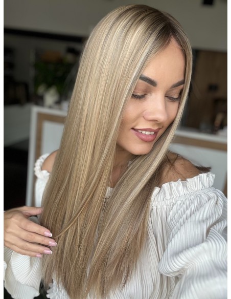 "MILENA 55CM "M"  "DŁUGA PERUKA Z WŁOSÓW NATURALNYCH  PREMIUM  -MIKROSKÓRA