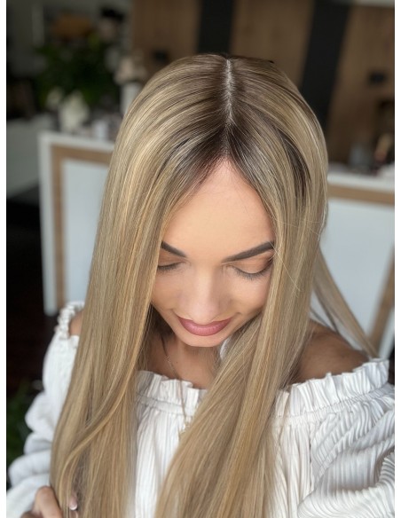 "MILENA 55CM "M"  "DŁUGA PERUKA Z WŁOSÓW NATURALNYCH  PREMIUM  -MIKROSKÓRA