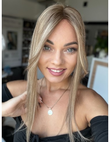 Grzywka/mini topper  z włosów naturalnych D8 baleyage blond 45 cm