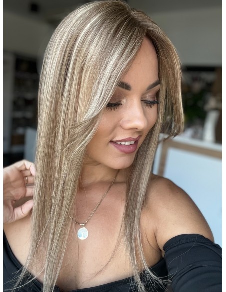 Grzywka/mini topper  z włosów naturalnych D8 baleyage blond 45 cm