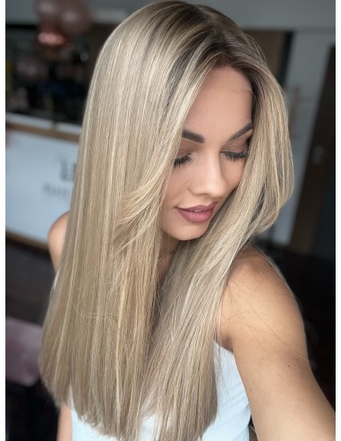 MILENA 55CM "M" DŁUGA PERUKA Z WŁOSÓW NATURALNYCH  PREMIUM  -MIKROSKÓRA