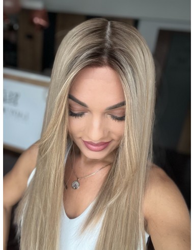 MILENA 55CM "M" DŁUGA PERUKA Z WŁOSÓW NATURALNYCH  PREMIUM  -MIKROSKÓRA