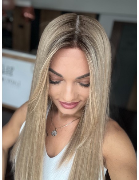 MILENA 55CM "M" DŁUGA PERUKA Z WŁOSÓW NATURALNYCH  PREMIUM  -MIKROSKÓRA