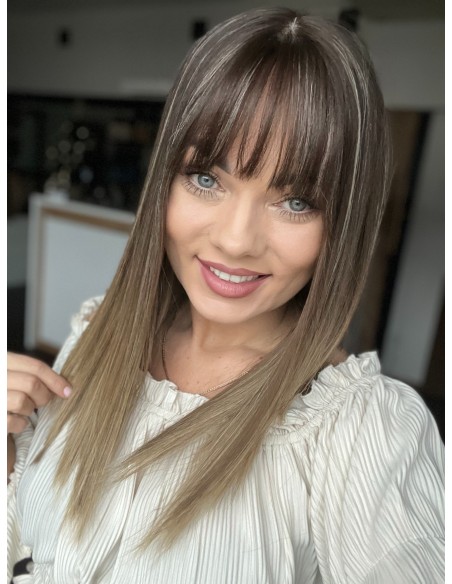 BAJA 40 CM- Peruka z włosów naturalnych  z grzywką  "S" PREMIUM -Mikroskóra