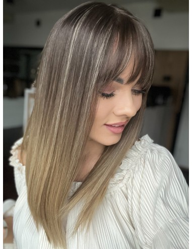 BAJA 40 CM- Peruka z włosów naturalnych  z grzywką  "S" PREMIUM -Mikroskóra