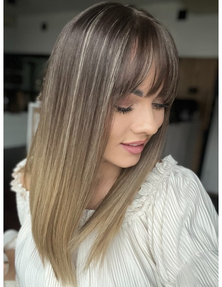 BAJA 40 CM- Peruka z włosów naturalnych  z grzywką  "S" PREMIUM -Mikroskóra