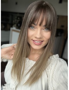 BAJA 40 CM- Peruka z włosów naturalnych  z grzywką  "S" PREMIUM -Mikroskóra