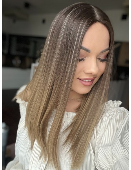 BAJA 45 CM- Peruka z włosów naturalnych   "S" PREMIUM -Mikroskóra