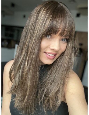 "SIA 45" PERUKA Z WŁOSÓW NATURALNYCH FALOWANYCH Z GRZYWKĄ"S/M"