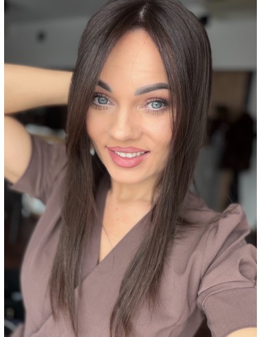 Nila silk top 45 cm z grzywką Hollywood-Topper z włosów naturalnych