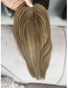 Grzywka/mini topper  z włosów naturalnych T4 baleyage blond 35 cm