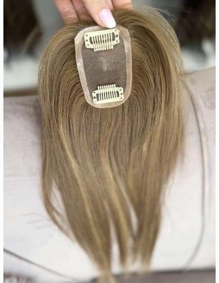 Grzywka/mini topper  z włosów naturalnych T4 baleyage blond 35 cm