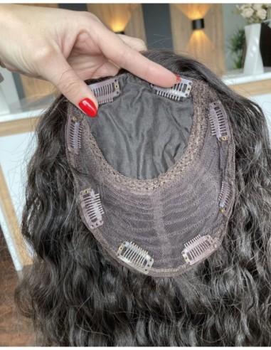Ina 40 cm z grzywką Topper z włosów naturalnych kręconych