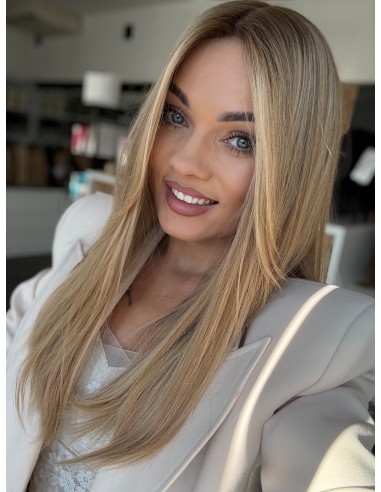 MILENA 50 CM "M" LACE FRONT +MIKROSKÓRA DŁUGA PERUKA Z WŁOSÓW NATURALNYCH  PREMIUM