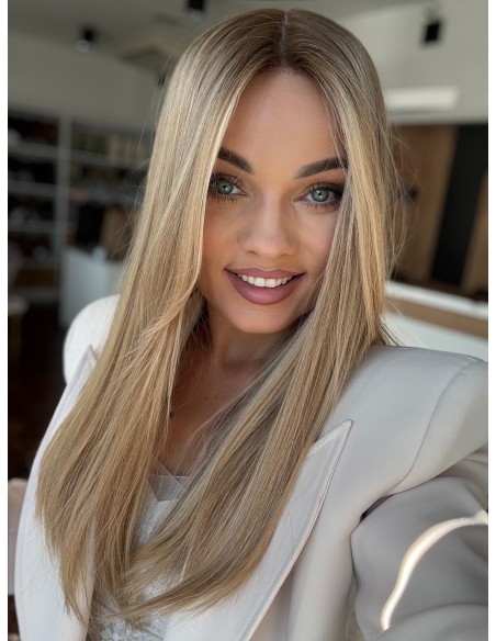 MILENA 50 CM "M" LACE FRONT +MIKROSKÓRA DŁUGA PERUKA Z WŁOSÓW NATURALNYCH  PREMIUM