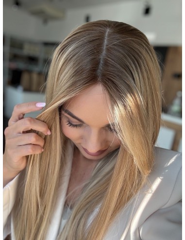MILENA 50 CM "M" LACE FRONT +MIKROSKÓRA DŁUGA PERUKA Z WŁOSÓW NATURALNYCH  PREMIUM