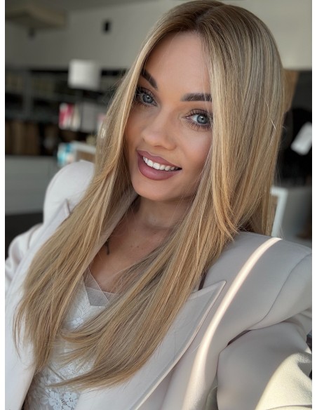 MILENA 50 CM "S" LACE FRONT +MIKROSKÓRA  DŁUGA PERUKA Z WŁOSÓW NATURALNYCH  PREMIUM