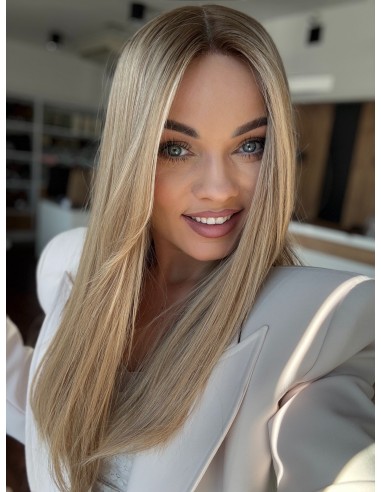 MILENA 50 CM "S" LACE FRONT +MIKROSKÓRA  DŁUGA PERUKA Z WŁOSÓW NATURALNYCH  PREMIUM