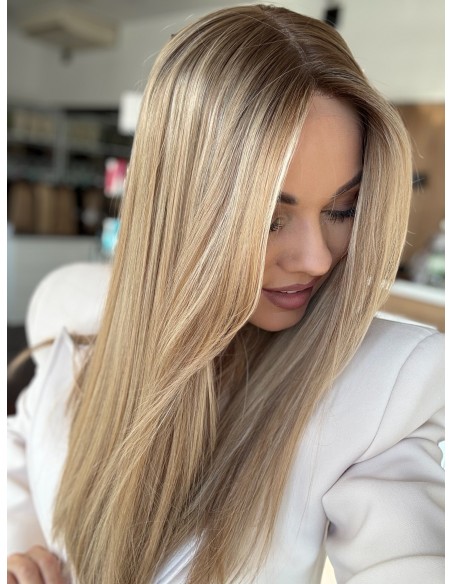 MILENA 50 CM "S" LACE FRONT +MIKROSKÓRA  DŁUGA PERUKA Z WŁOSÓW NATURALNYCH  PREMIUM