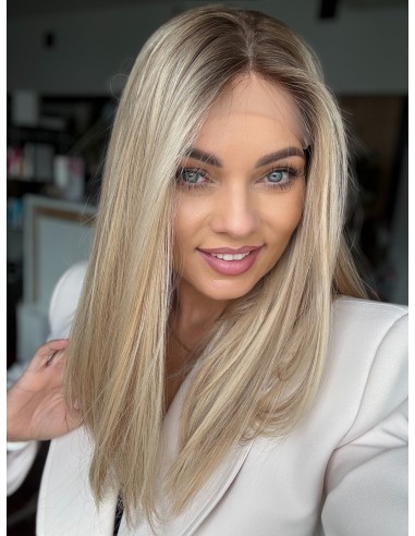 ANIA 45 CM "S"LACE FRONT +MIKROSKÓRA-PERUKA  Z WŁOSÓW NATURALNYCH PREMIUM