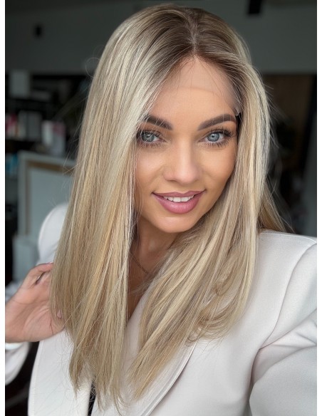 ANIA 45 CM "S"LACE FRONT +MIKROSKÓRA-PERUKA  Z WŁOSÓW NATURALNYCH PREMIUM