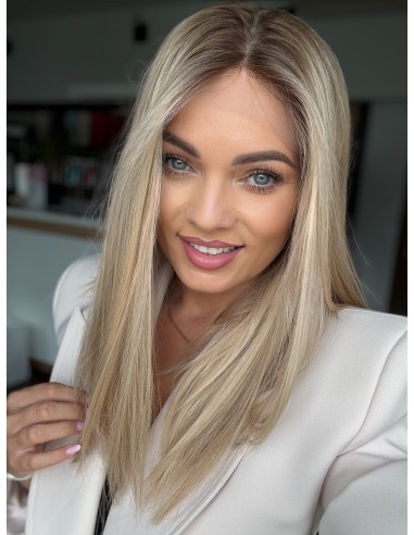 ANIA 45 CM "S"LACE FRONT +MIKROSKÓRA-PERUKA  Z WŁOSÓW NATURALNYCH PREMIUM