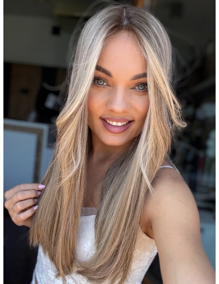 MILENA 55CM "S"LACE FRONT+MIKROSKÓRA DŁUGA PERUKA Z WŁOSÓW NATURALNYCH  PREMIUM