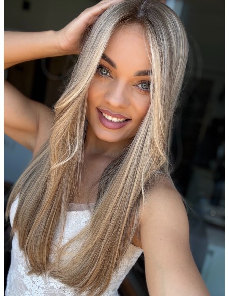 MILENA 55CM "S"LACE FRONT+MIKROSKÓRA DŁUGA PERUKA Z WŁOSÓW NATURALNYCH  PREMIUM