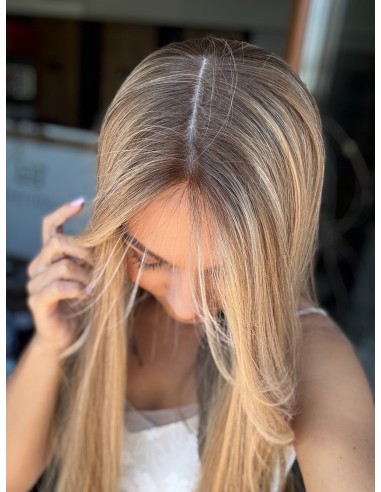 MILENA 55CM "S"LACE FRONT+MIKROSKÓRA DŁUGA PERUKA Z WŁOSÓW NATURALNYCH  PREMIUM